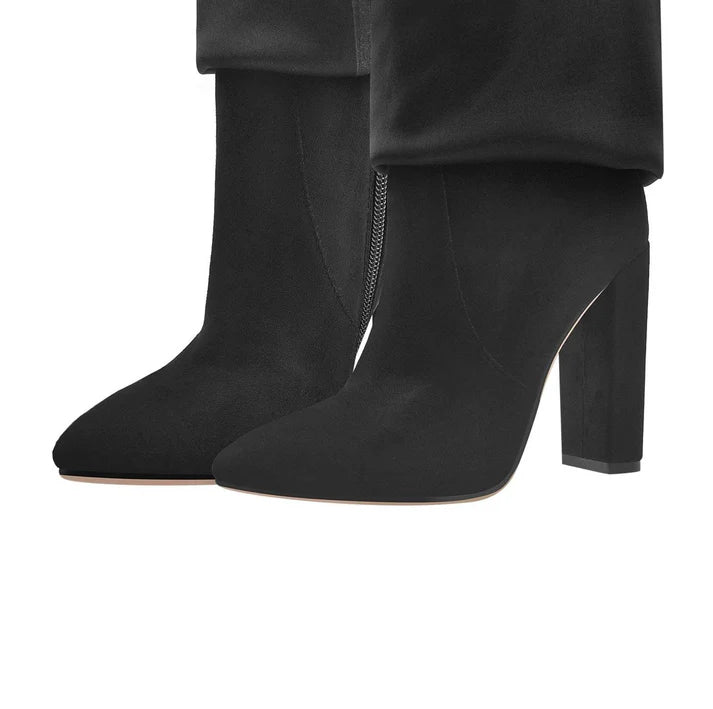 Faux Suede Fold Over High Boots | Black